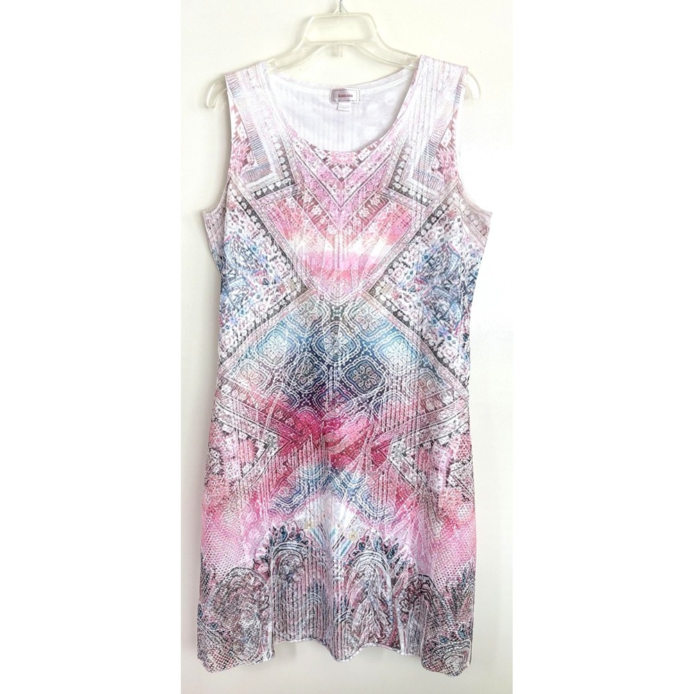Kaimana Dress Womens Large Pink Hippie Geometric Boho Sleeveless Textured Lined